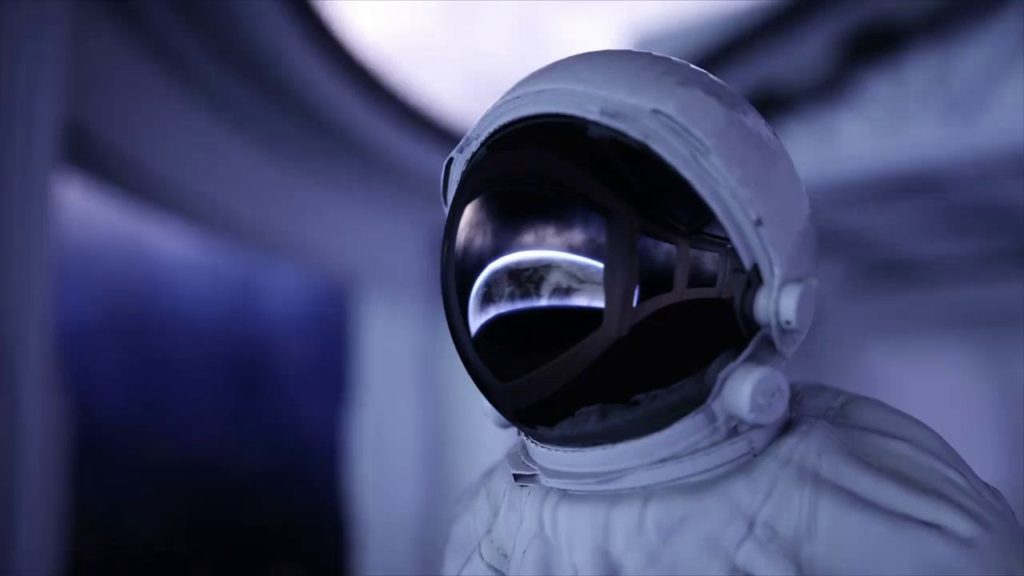 Time traveler in space suite...